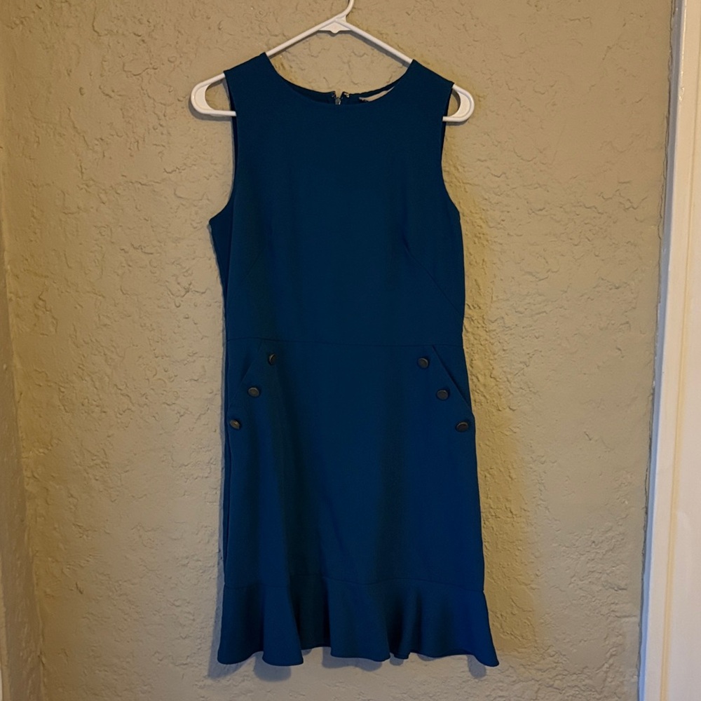 LOFT Sleeveless Dress with Ruffle Hem and Button Details